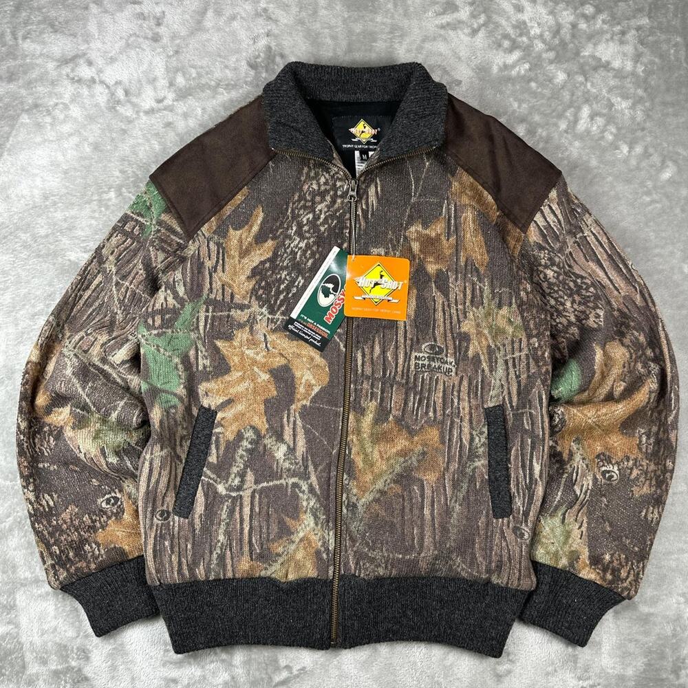 VTG NWT Hot Shot Outdoor Apparel Mossy Oak BreakUp Camo Wool Bomber Jacket Sz M